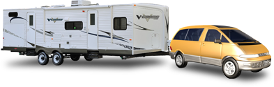 Mini-van towing a new light-weight V-Cross travel trailer Mini-van towing a new light-weight V-Cross travel trailer